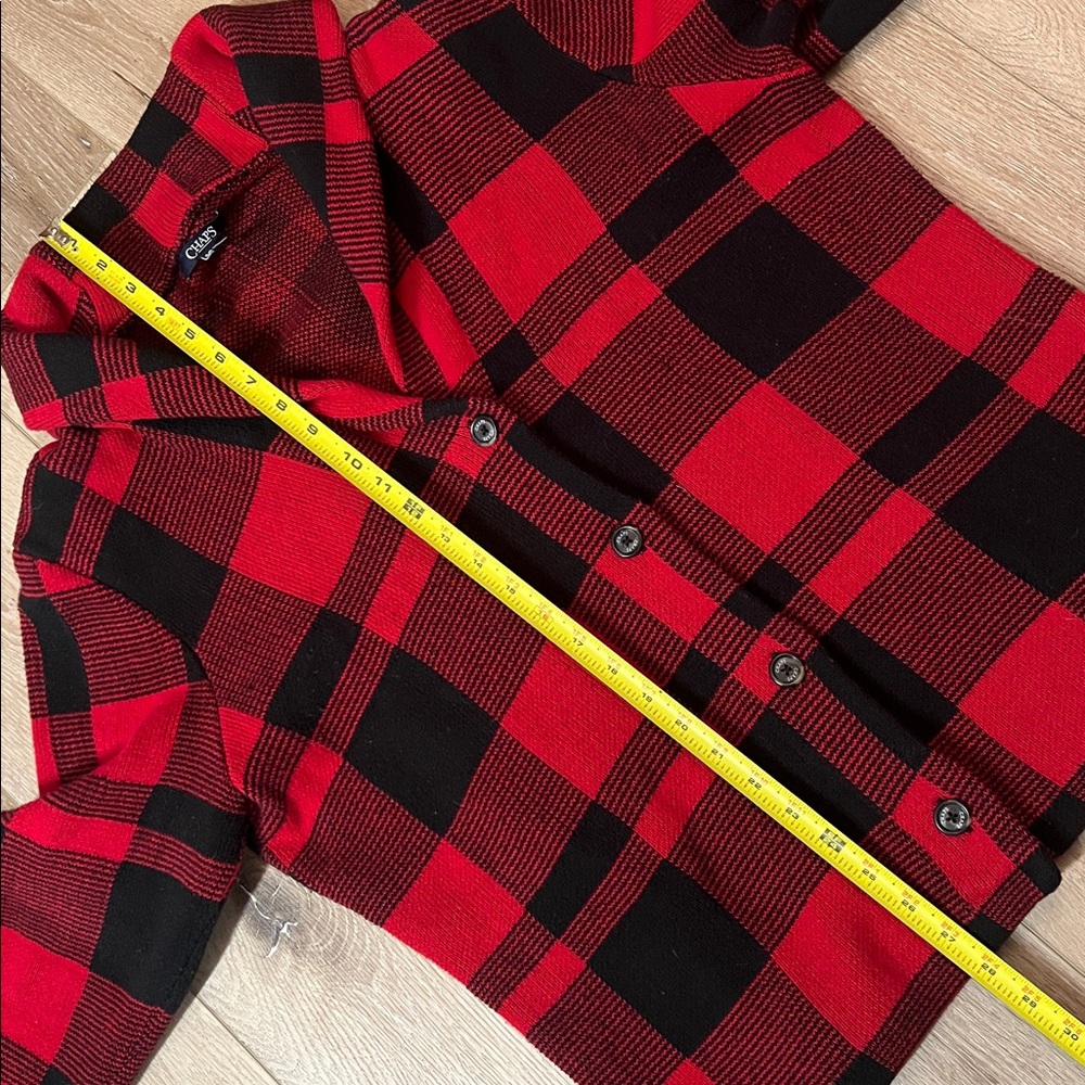 Chaps ~ misses XL red & black Buffalo check cardigan 4-button grandpa sweater - Picture 8 of 12